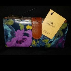 PATRICIA NASH Nazari Deep Blue Nature Grass Bifold RFID Leather Wallet